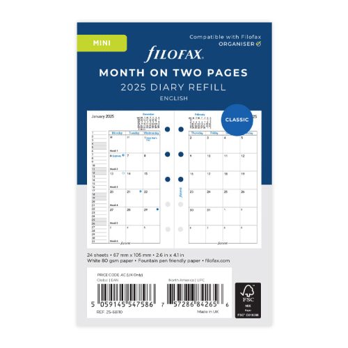 Month On Two Pages Diary - Mini 2025 English - 25-68110