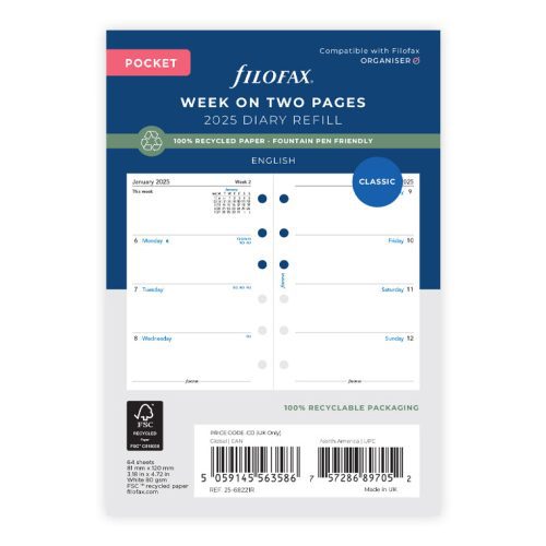 Week On Two Pages Diary - Pocket 2025 English - Recycled Paper  -  Analyzing image    25-68221R