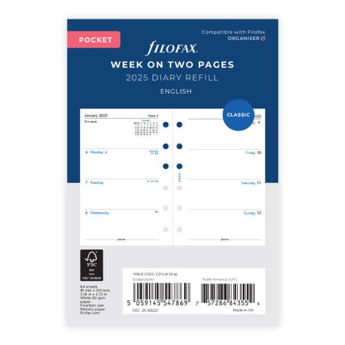 Week On Two Pages Diary - Pocket 2025 English - 25-68221