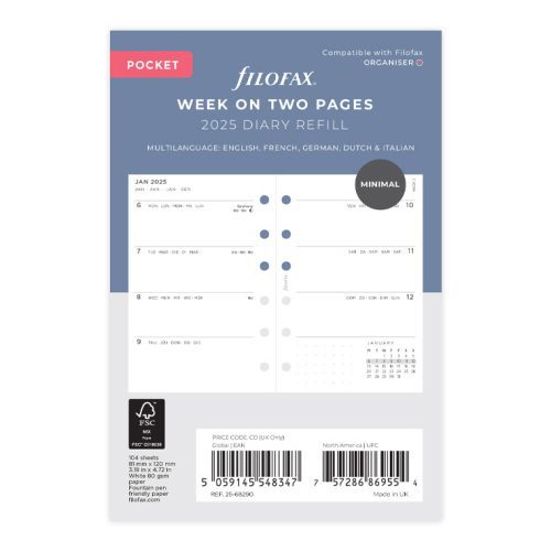 Minimal Week On Two Pages Diary - Pocket 2025 Multilanguage - 25-68290