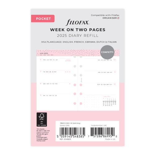 Confetti Week On Two Pages Diary - Pocket 2025 Multilanguage - 25-68291