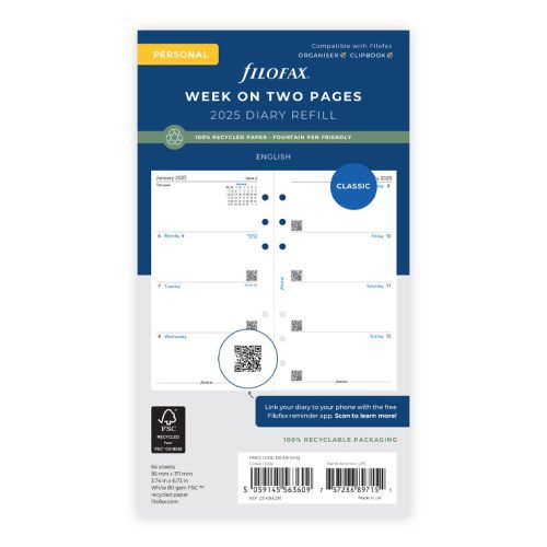 Week On Two Pages Diary - Personal 2025 English - Recycled Paper - 25-68421R 