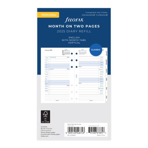 Month On Two Pages Diary With Tabs - Personal 2025 English - 25-68425