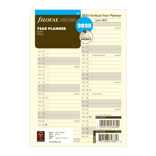 Vertical Year Planner - A5 Cotton Cream 2025 English - Filofax