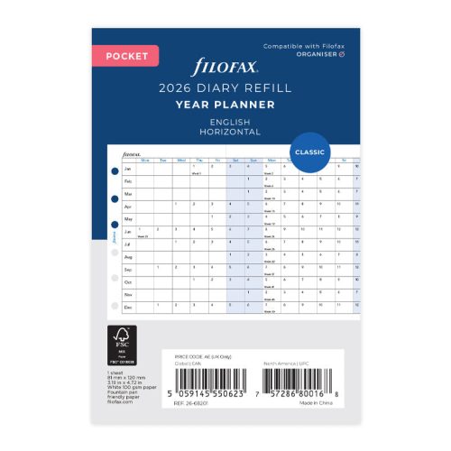 Horizontal Year Planner - Pocket 2026 English - 26-68201