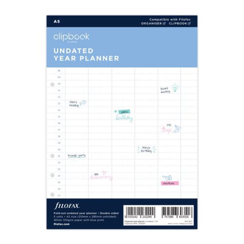 Clipbook Undated Year Planner Refill - A5